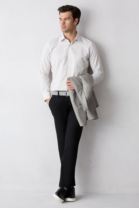 Siyah Slim Fit Dar Kesim Yan Cepli Kanvas / Chino Pantolon