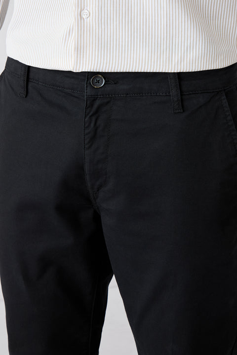 Siyah Slim Fit Dar Kesim Yan Cepli Kanvas / Chino Pantolon