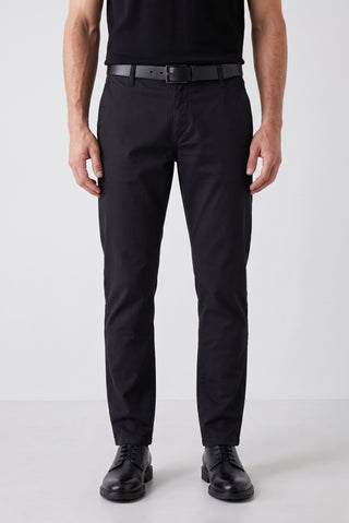  Siyah Relaxed Fit Rahat Kesim Yan Cepli Kanvas / Chino Pantolon