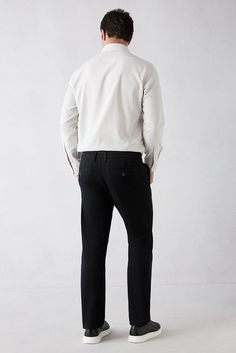 Siyah Regular Fit Standart Kesim Yan Cepli Kanvas / Chino Pantolon