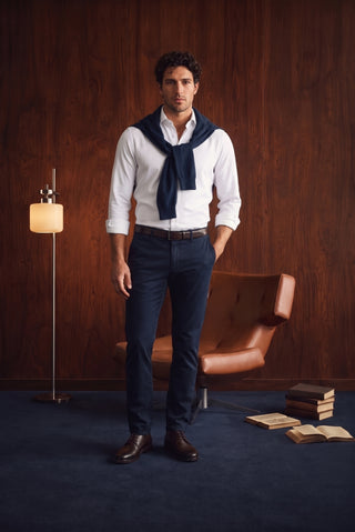 Orta Lacivert Regular Fit Standart Kesim Yan Cepli Kanvas / Chino Pantolon