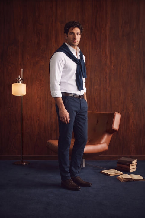 Orta Lacivert Relaxed Fit Rahat Kesim Yan Cepli Kanvas / Chino Pantolon