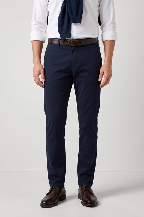 Mid-Navy Regular Fit Standard Cut Side Pocket Canvas / Chino Trousers