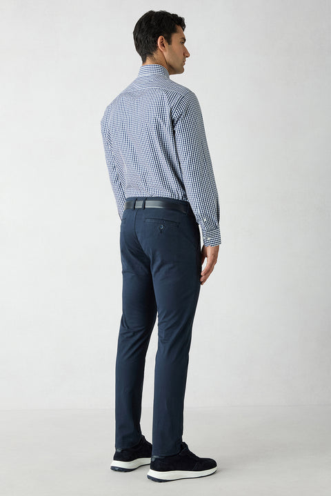 Orta Lacivert Regular Fit Standart Kesim Yan Cepli Kanvas / Chino Pantolon
