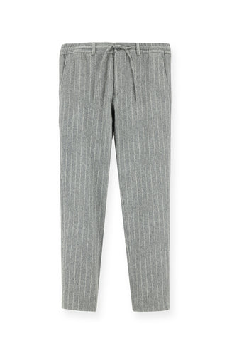  Orta Gri Melanj Slim Fit Dar Kesim Yünlü Beli Lastikli İpli Çizgili Klasik Kumaş Pantolon