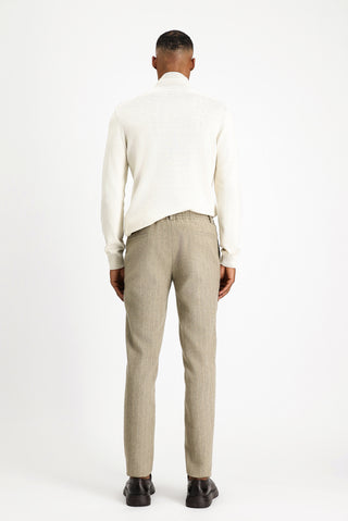  Orta Vizon Slim Fit Dar Kesim Yünlü Beli Lastikli İpli Çizgili Klasik Kumaş Pantolon