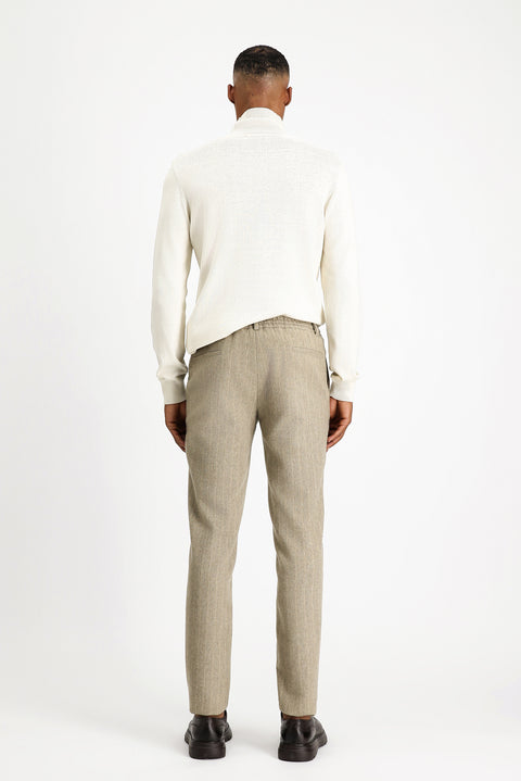 Orta Vizon 7 Drop Slim Fit Dar Kesim Yünlü Beli Lastikli İpli Çizgili Klasik Kumaş Pantolon