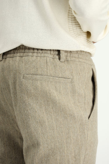 Orta Vizon Slim Fit Dar Kesim Yünlü Beli Lastikli İpli Çizgili Klasik Kumaş Pantolon