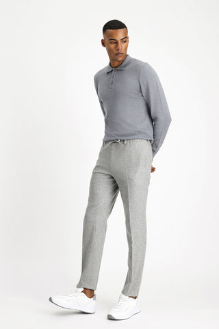  Orta Gri Melanj Slim Fit Dar Kesim Yünlü Beli Lastikli İpli Klasik Pantolon