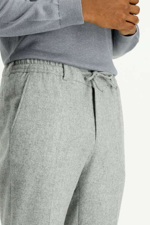 Orta Gri Melanj 7 Drop Slim Fit Dar Kesim Yünlü Beli Lastikli İpli Klasik Pantolon