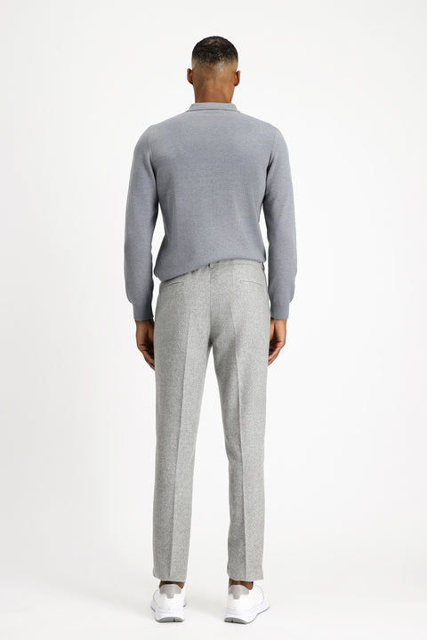 Orta Gri Melanj 7 Drop Slim Fit Dar Kesim Yünlü Beli Lastikli İpli Klasik Pantolon