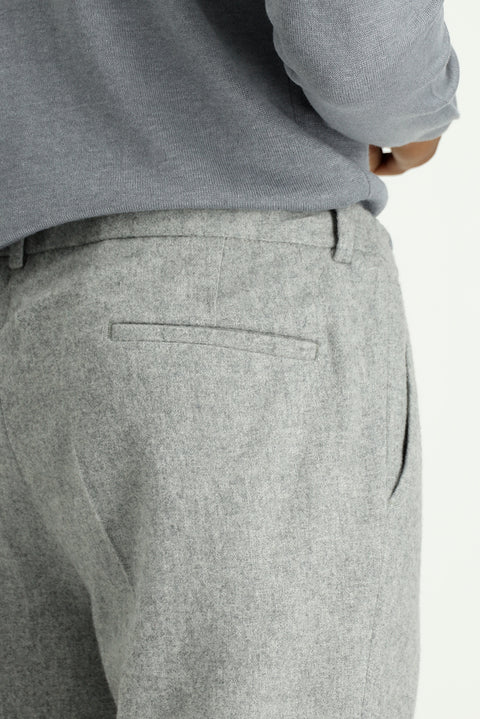 Orta Gri Melanj 7 Drop Slim Fit Dar Kesim Yünlü Beli Lastikli İpli Klasik Pantolon