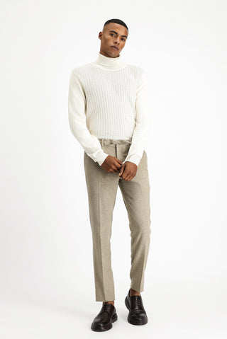  Orta Vizon Slim Fit Dar Kesim Yünlü Beli Lastikli İpli Klasik Pantolon