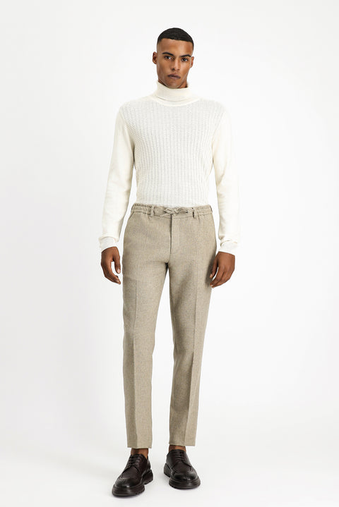 Orta Vizon 7 Drop Slim Fit Dar Kesim Yünlü Beli Lastikli İpli Klasik Pantolon