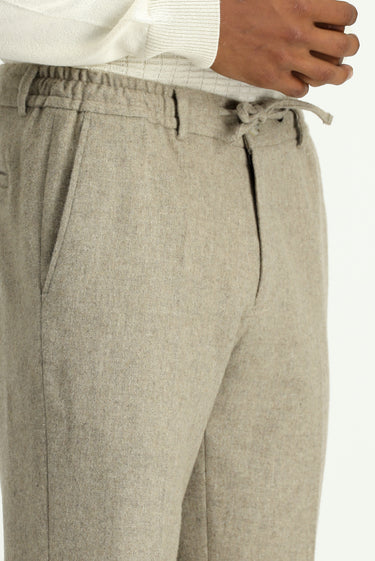  Orta Vizon Slim Fit Dar Kesim Yünlü Beli Lastikli İpli Klasik Pantolon