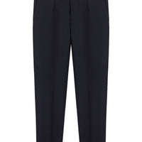 Koyu Lacivert Relaxed Fit Rahat Kesim Yünlü Pileli Flanel Klasik Kumaş Pantolon