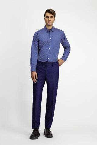  Orta Lacivert Regular Fit Yünlü Pileli Flanel Klasik Kumaş Pantolon