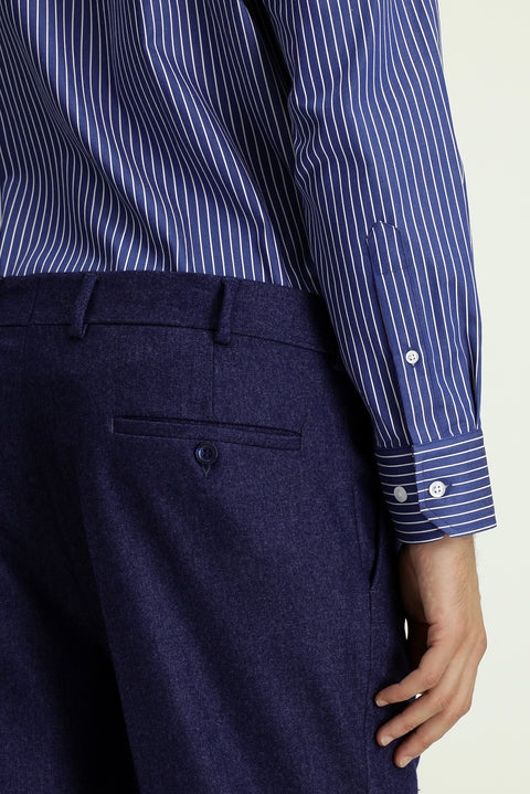 Orta Lacivert 6 Drop Regular Fit Standart Kesim Yünlü Pileli Flanel Klasik Kumaş Pantolon