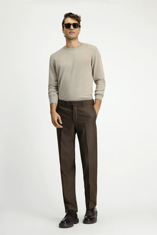  Orta Kahve Regular Fit Yünlü Pileli Flanel Klasik Kumaş Pantolon