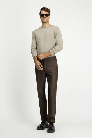  Orta Kahve Regular Fit Yünlü Pileli Flanel Klasik Kumaş Pantolon