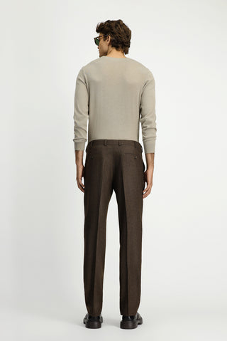  Orta Kahve Regular Fit Yünlü Pileli Flanel Klasik Kumaş Pantolon