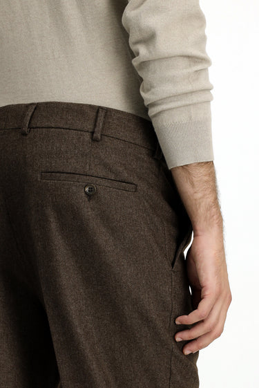 Orta Kahve Regular Fit Yünlü Pileli Flanel Klasik Kumaş Pantolon
