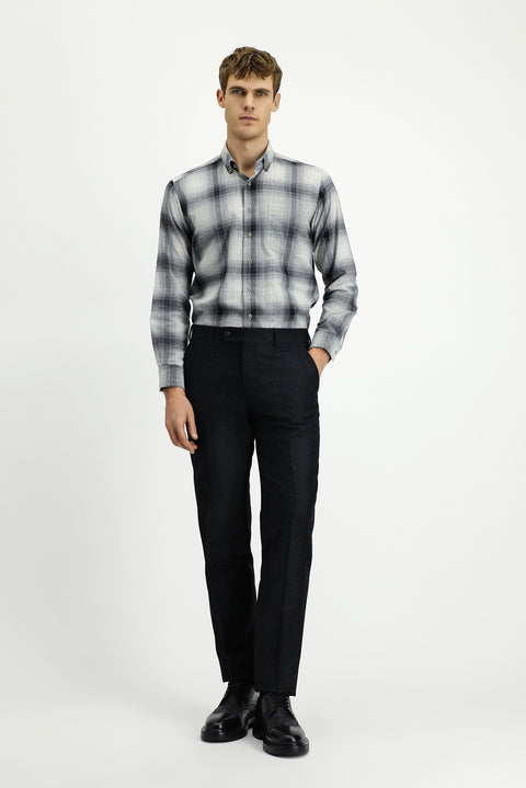 Koyu Antrasit 6 Drop Regular Fit Standart Kesim Yünlü Pileli Flanel Klasik Kumaş Pantolon