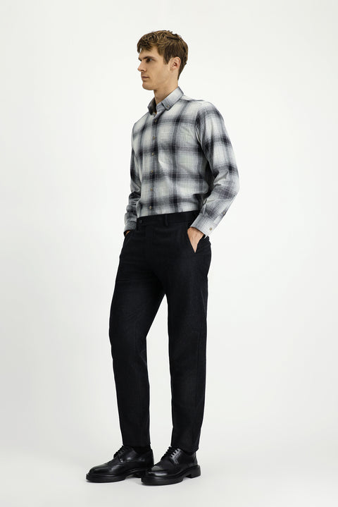 Koyu Antrasit 6 Drop Regular Fit Standart Kesim Yünlü Pileli Flanel Klasik Kumaş Pantolon