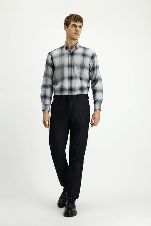 Koyu Antrasit 6 Drop Regular Fit Standart Kesim Yünlü Pileli Flanel Klasik Kumaş Pantolon