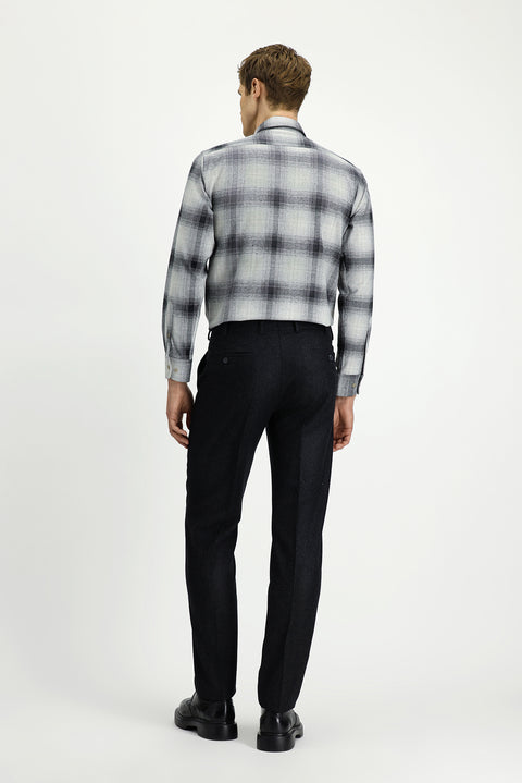 Koyu Antrasit 6 Drop Regular Fit Standart Kesim Yünlü Pileli Flanel Klasik Kumaş Pantolon