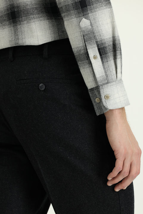 Koyu Antrasit 6 Drop Regular Fit Standart Kesim Yünlü Pileli Flanel Klasik Kumaş Pantolon