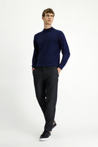  Siyah Slim Fit Dar Kesim Desenli Flanel Klasik Pantolon