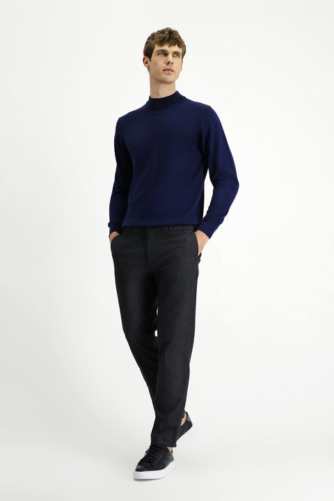 Siyah 7 Drop Slim Fit Dar Kesim Desenli Flanel Klasik Pantolon