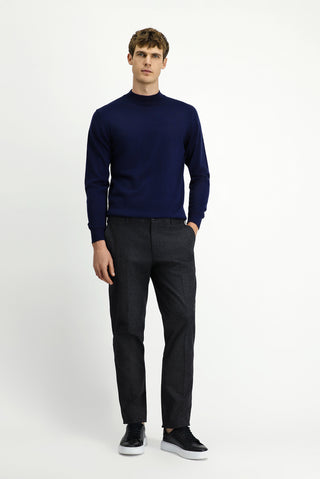  Siyah Slim Fit Dar Kesim Desenli Flanel Klasik Pantolon