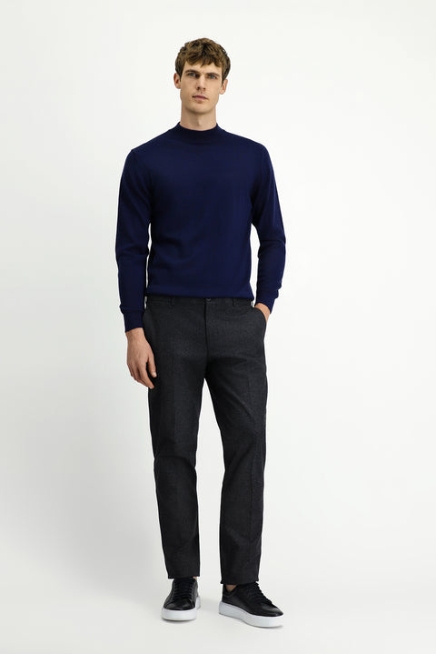 Siyah 7 Drop Slim Fit Dar Kesim Desenli Flanel Klasik Pantolon