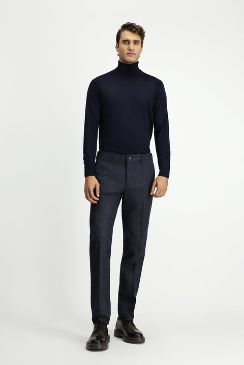Koyu Lacivert 7 Drop Slim Fit Dar Kesim Desenli Flanel Klasik Pantolon