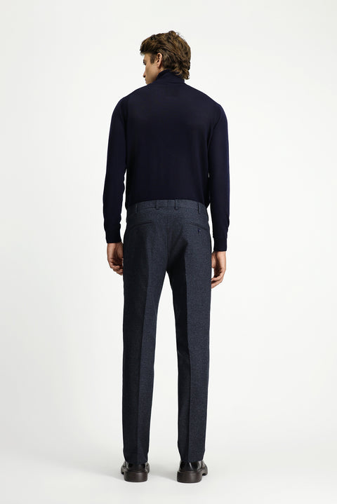 Koyu Lacivert 7 Drop Slim Fit Dar Kesim Desenli Flanel Klasik Pantolon