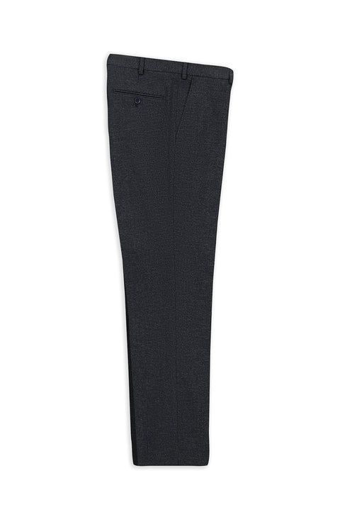 Koyu Lacivert 7 Drop Slim Fit Dar Kesim Desenli Flanel Klasik Pantolon