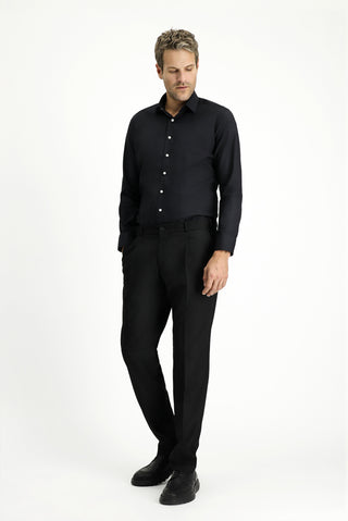  Siyah Slim Fit Dar Kesim Likralı Pileli Klasik Kumaş Pantolon