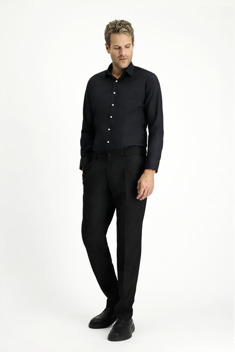 Siyah 6 Drop Regular Fit Standart Kesim Likralı Pileli Klasik Kumaş Pantolon