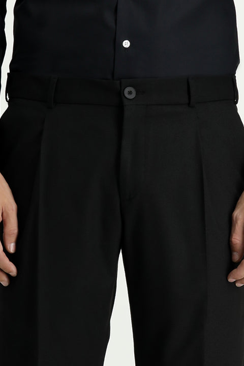 Siyah 6 Drop Regular Fit Standart Kesim Likralı Pileli Klasik Kumaş Pantolon