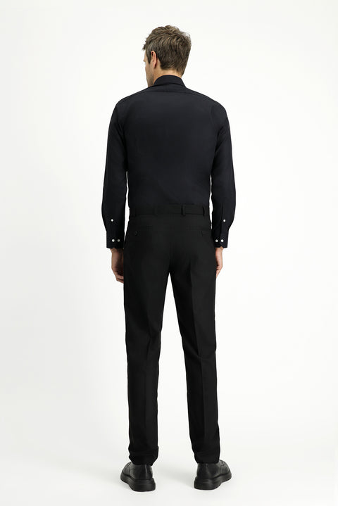 Siyah 7 Drop Slim Fit Dar Kesim Likralı Pileli Klasik Kumaş Pantolon