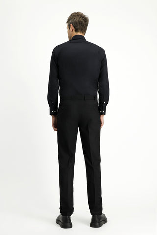  Siyah Regular Fit Likralı Pileli Klasik Kumaş Pantolon