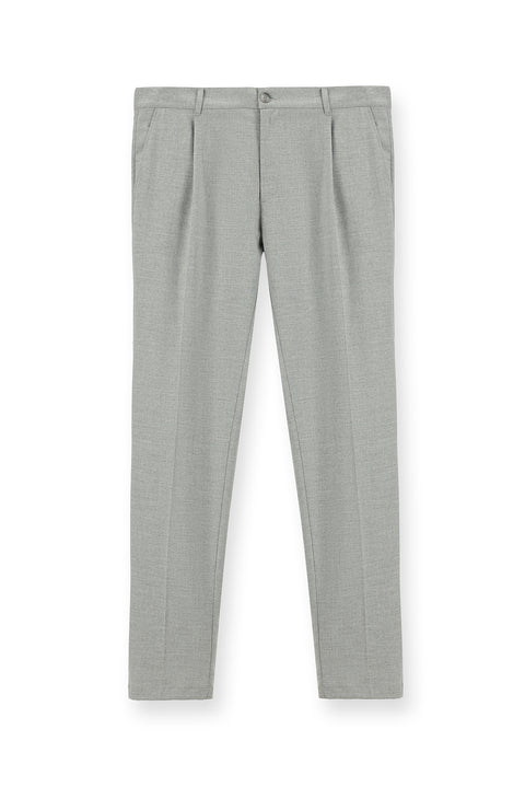 Açık Gri 6 Drop Regular Fit Standart Kesim Likralı Pileli Klasik Kumaş Pantolon