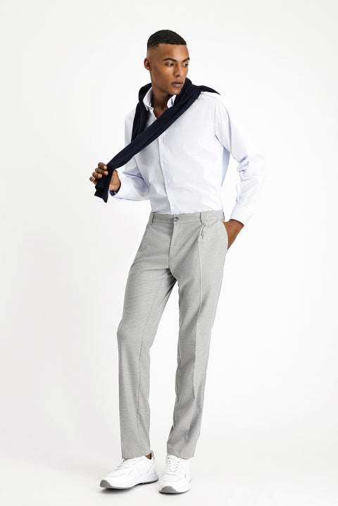 Açık Gri 7 Drop Slim Fit Dar Kesim Likralı Pileli Klasik Kumaş Pantolon