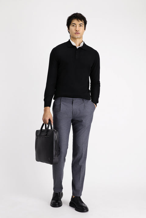 Orta Füme 7 Drop Slim Fit Dar Kesim Likralı Pileli Klasik Kumaş Pantolon