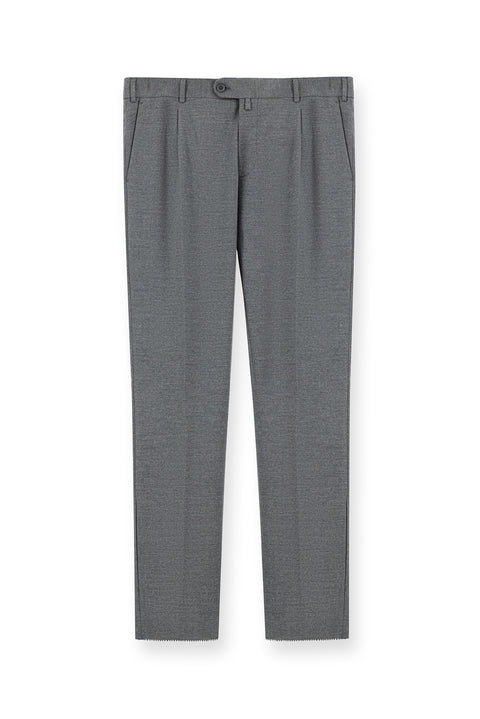 Medium Gray 7 Drop Slim Fit Narrow Cut Lycra Pleated Classic Fabric Trousers