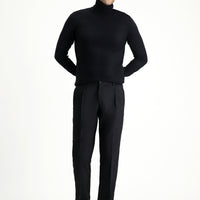 Koyu Lacivert Slim Fit Dar Kesim Likralı Pileli Klasik Kumaş Pantolon