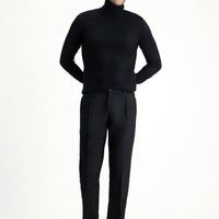 Dark Navy 6 Drop Regular Fit Standard Cut Lycra Pleated Classic Fabric Trousers