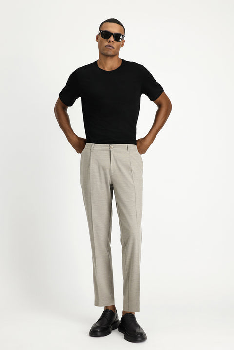 Açık Bej 7 Drop Slim Fit Dar Kesim Likralı Pileli Klasik Kumaş Pantolon